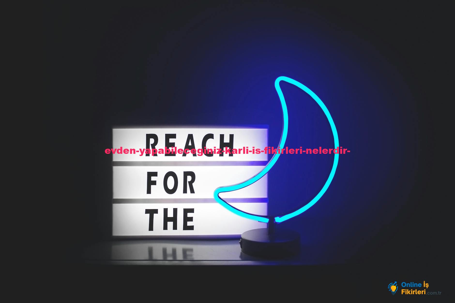 A neon crescent moon sign with a motivational quote in a dark setting.