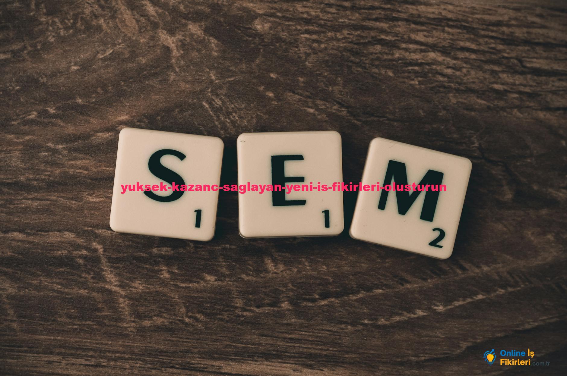 Wooden background with letter tiles spelling SEM, representing search engine marketing.