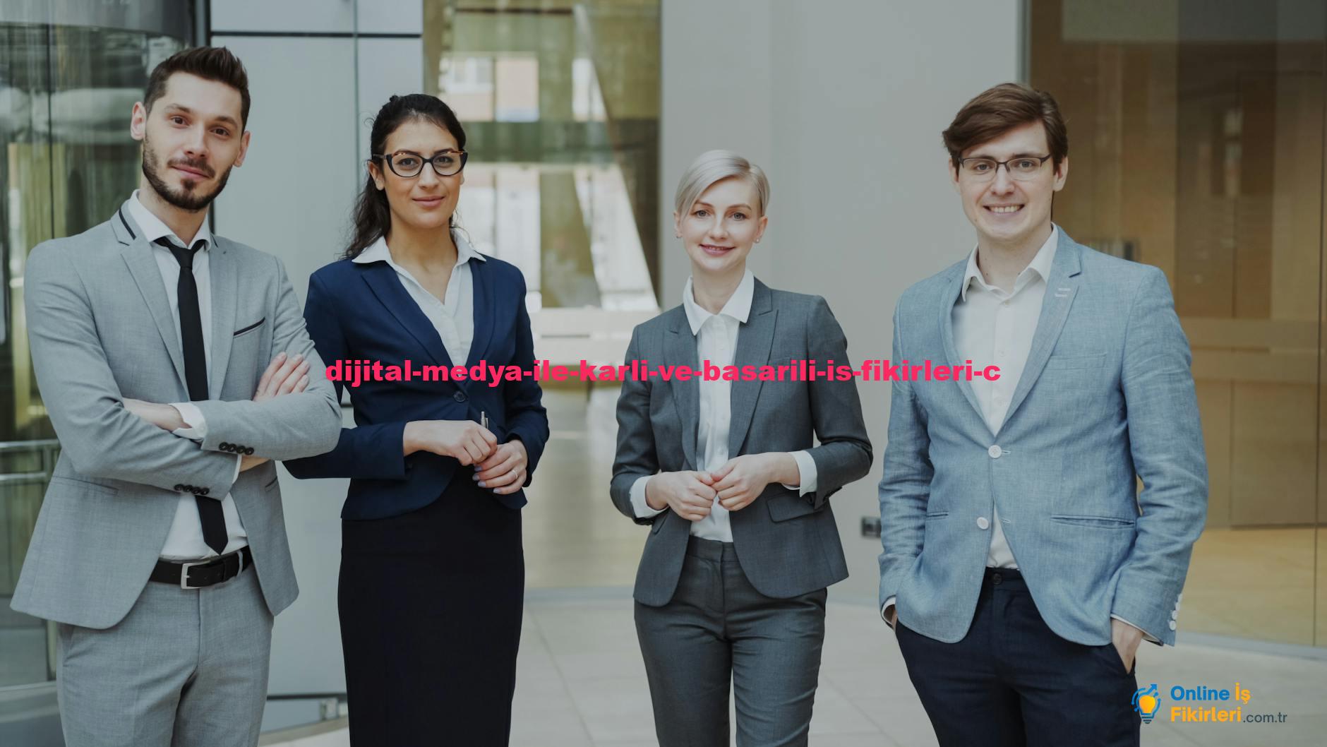 Four business professionals posing confidently in a modern office environment.