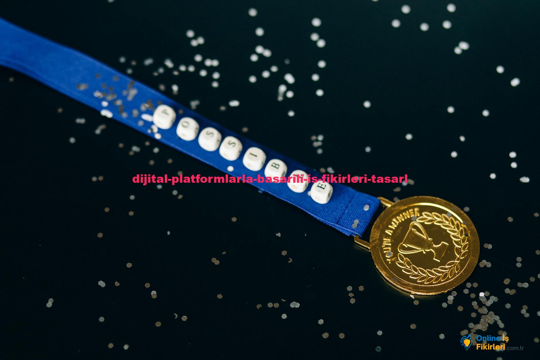 Close-up of a gold medal on a blue ribbon with 