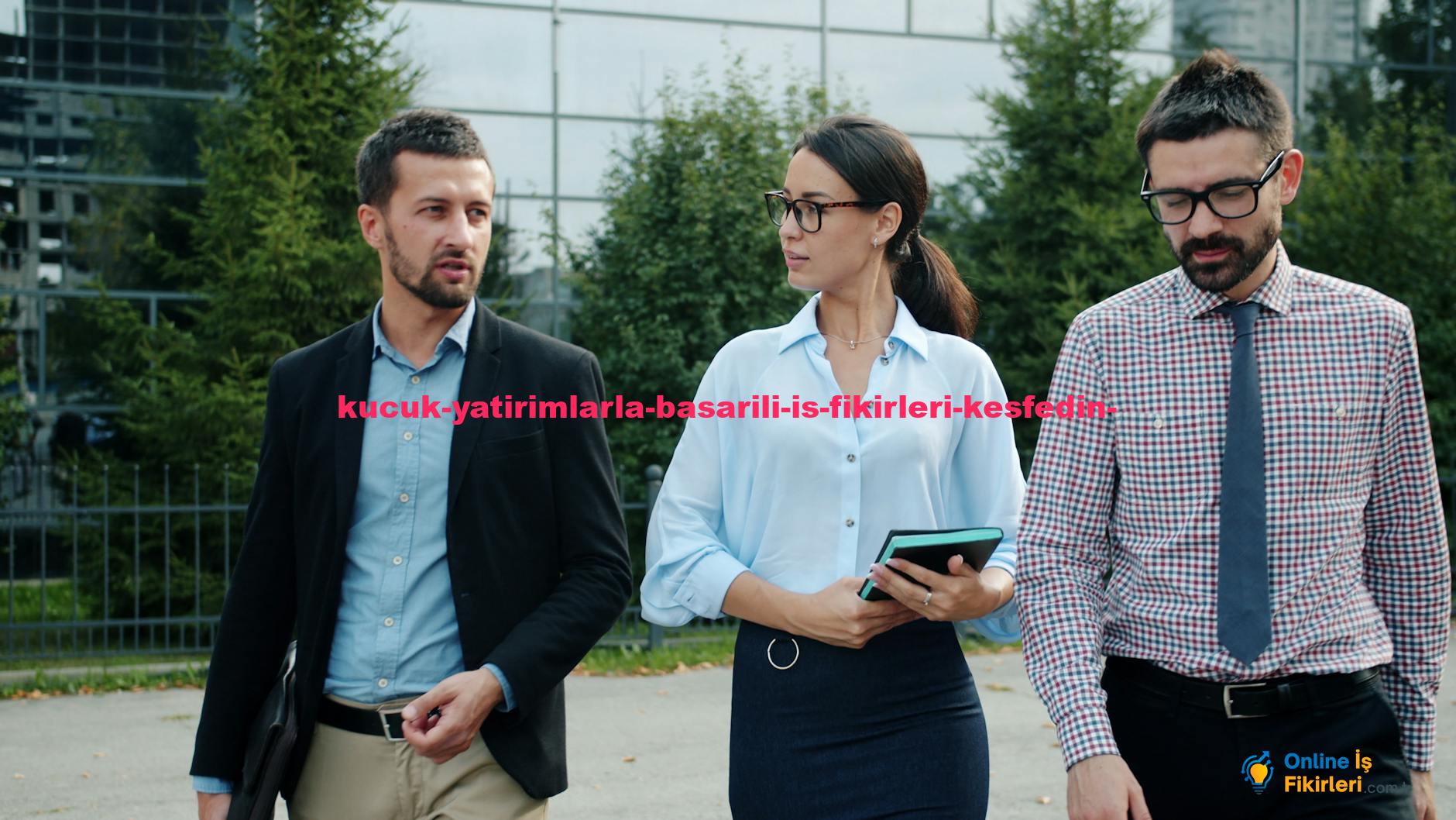 Three business professionals walking and discussing ideas outdoors in a modern urban setting.
