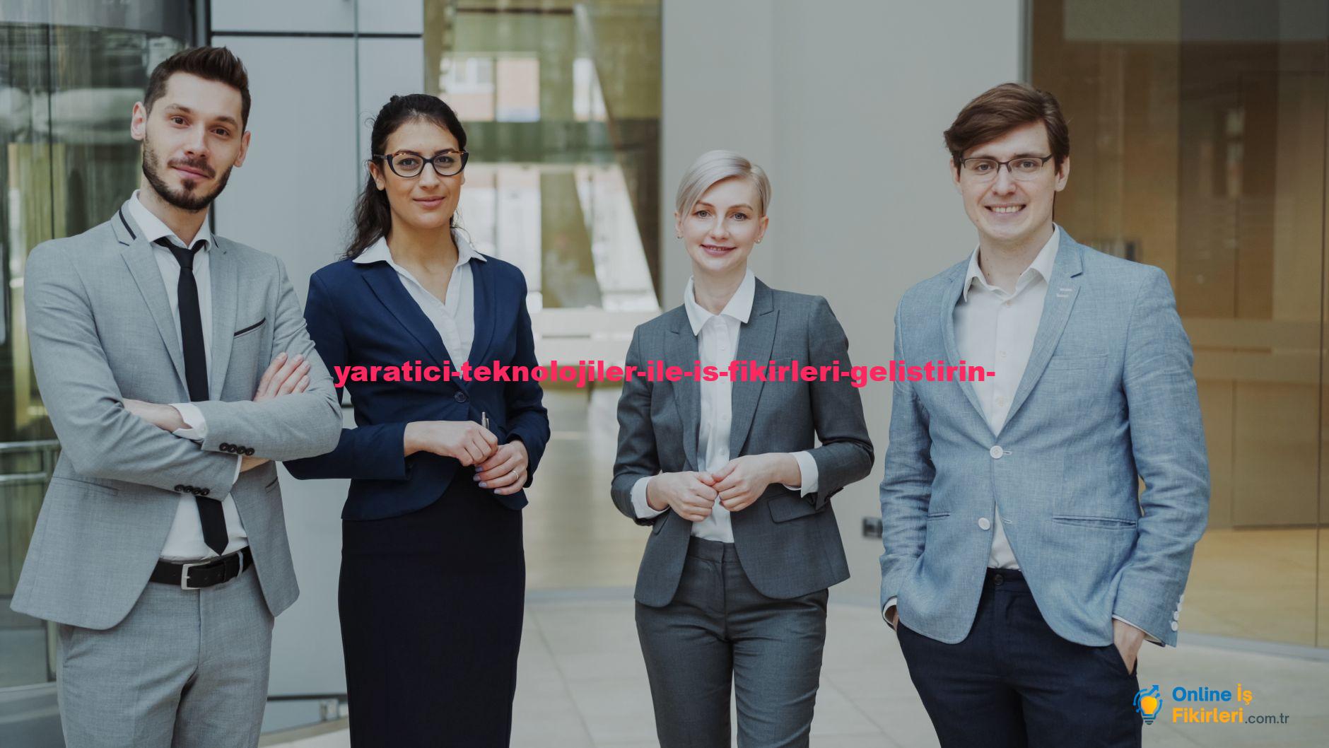 Four business professionals posing confidently in a modern office environment.